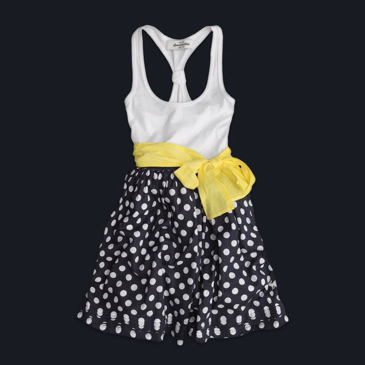 Pas cher A&F Femmes Lungo Robe Jaune Bowknot Spot en NoirBlanc
