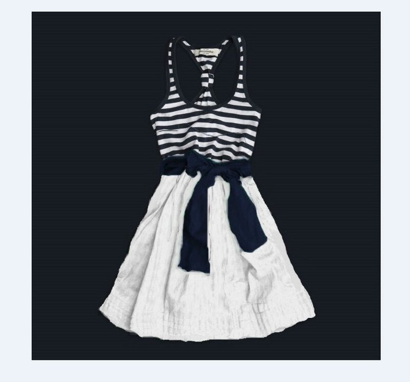 Pas cher A&F Femmes Lungo Robe en Reale BleuBlanc