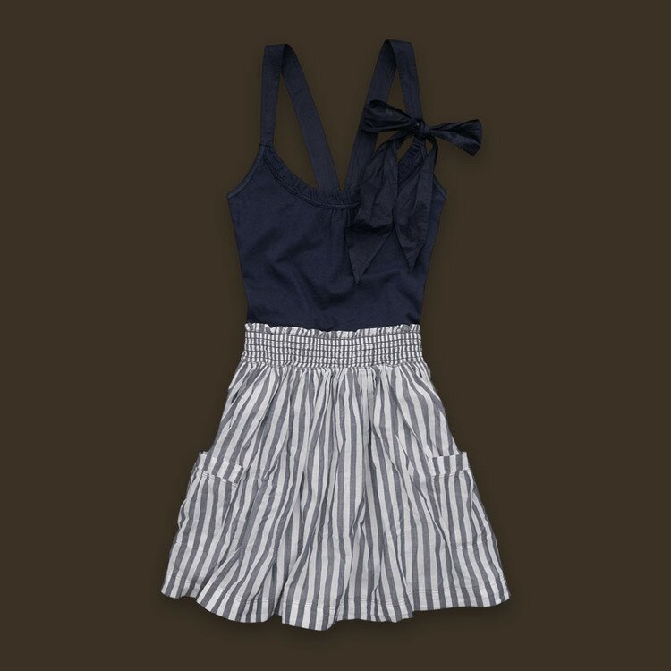 Fashional A&F Femmes Robe Rayures en Reale BleuBlancGris